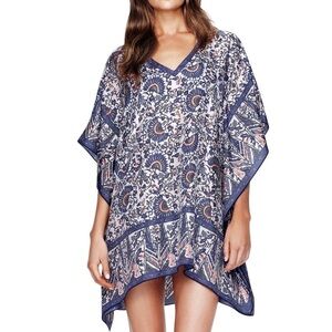 Tory Burch Tunic Madura Printed Beach One Size Coverup 100% Silk Blue Floral